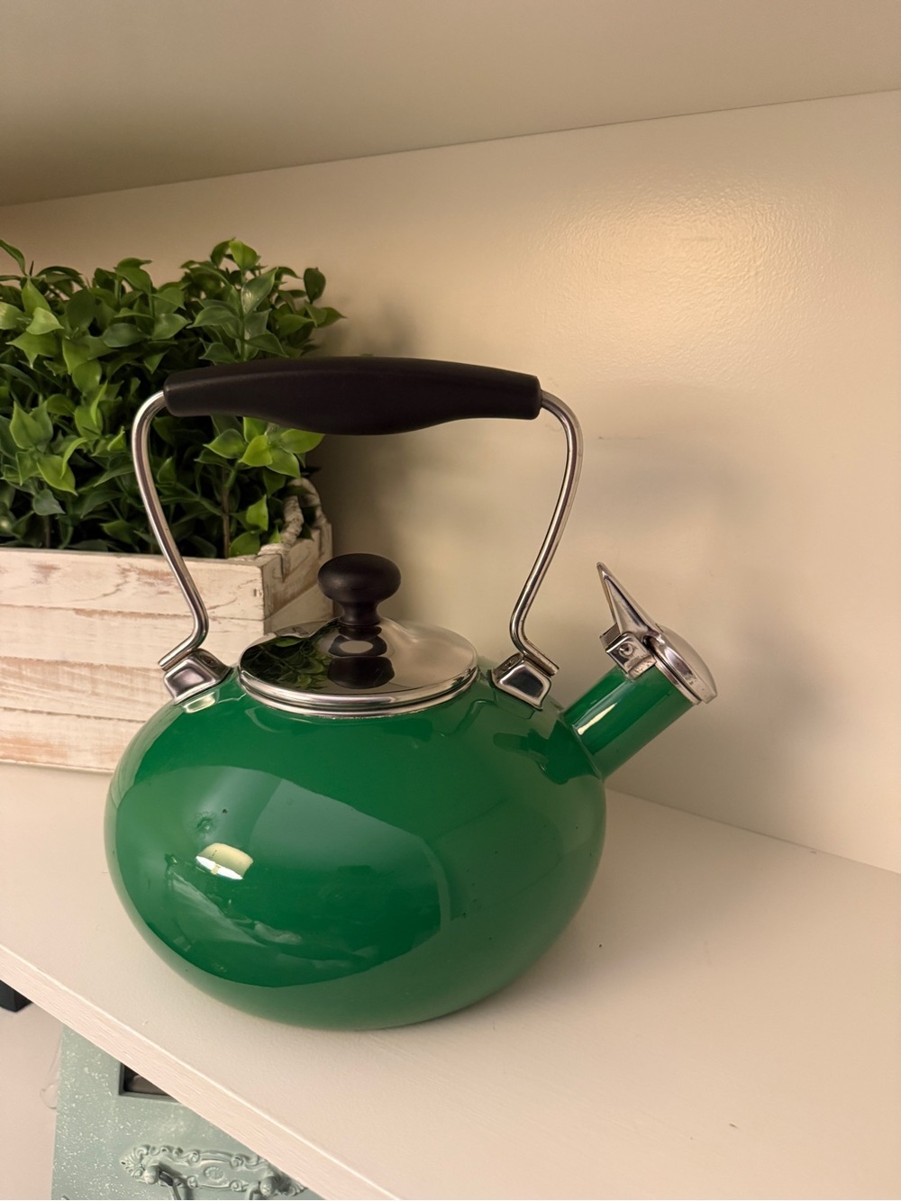 Chantal Green Enamel on Steel Whistling Tea Kettle Vintage Style
